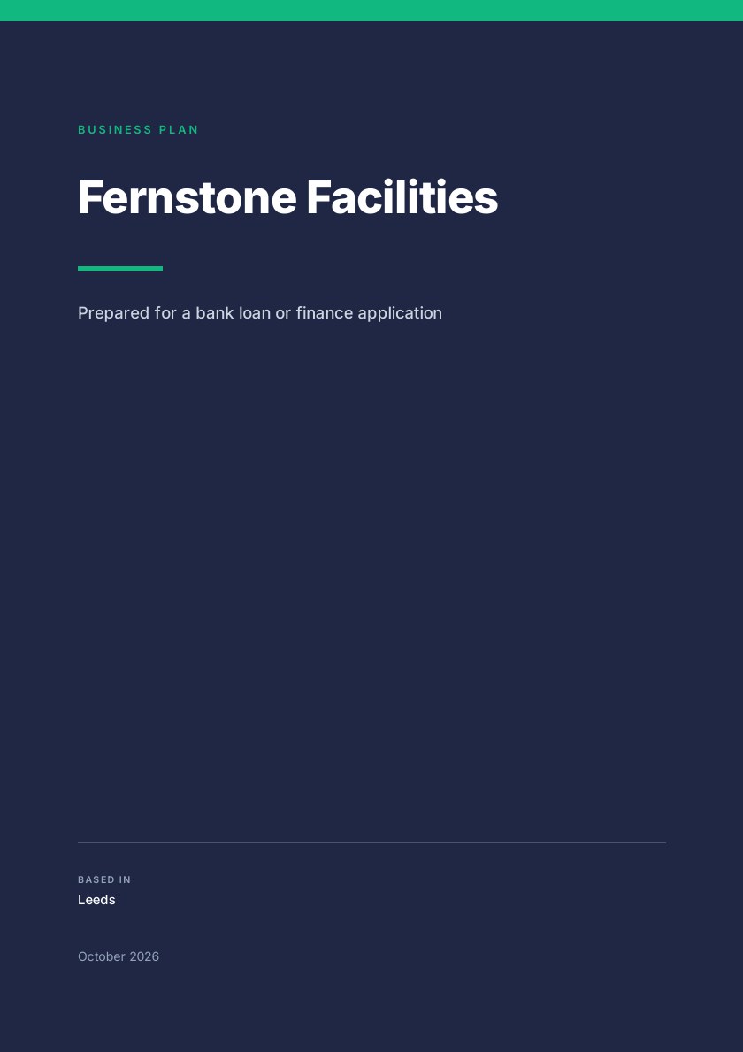 Cover of the example business plan for Fernstone Facilities