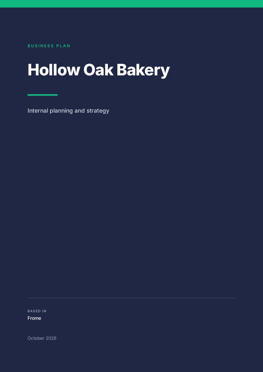 Cover of the example business plan for Hollow Oak Bakery