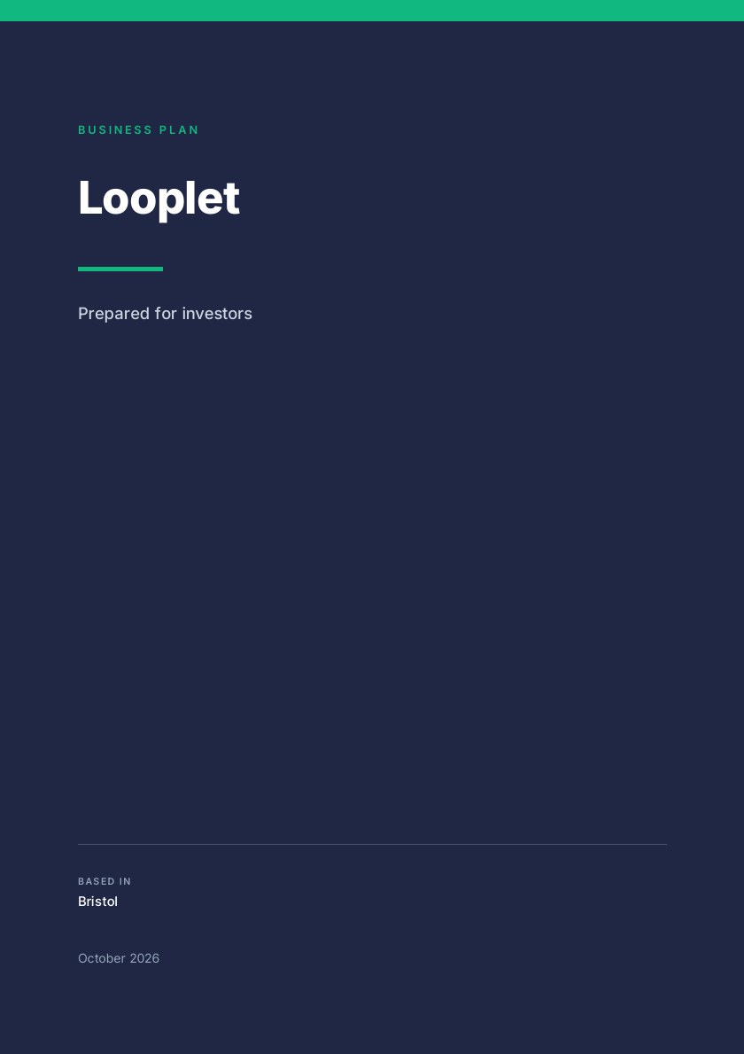 Cover of the example business plan for Looplet
