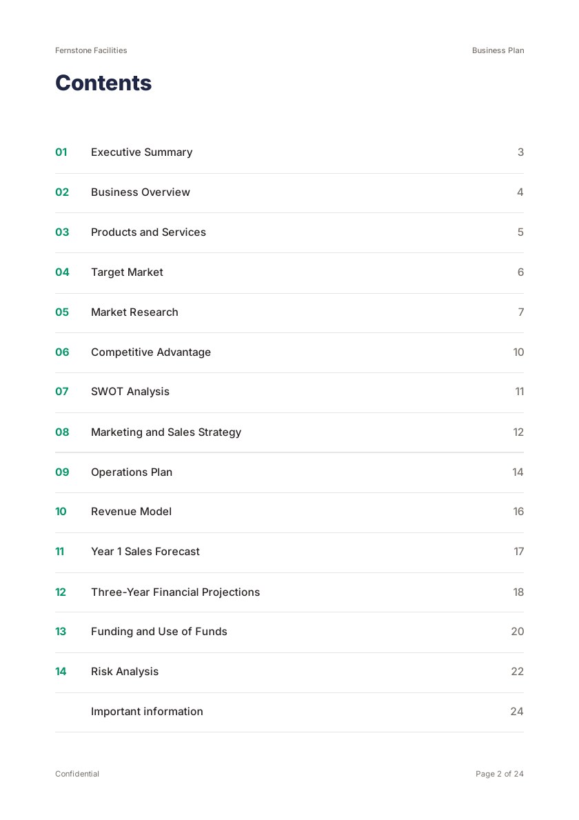 Contents and 14 sections, page-numbered